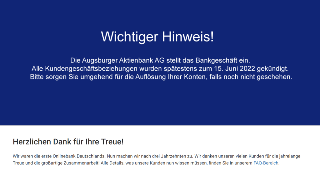 Die Netbank stellt ihr Bankgeschäft ein. Danke an Kunden.